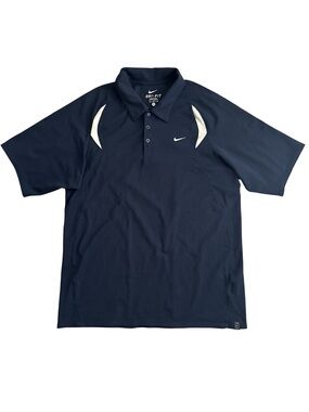 Nike Dri-FIT Polo Shirt Mens Medium Navy Blue White Piping Golf Athletic